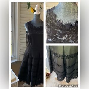 WHBM LBD Black Eyelash Lace Panel Sleeveless Cocktail Dress with Full Skirt